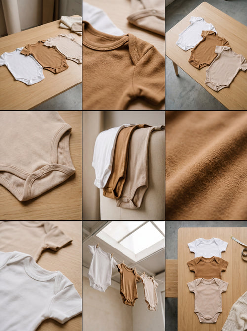 Gepersonaliseerde baby rompertjes in wit, beige en lichtbruin – 100% biologisch GOTS-katoen kraamcadeau Eigen Afdruk